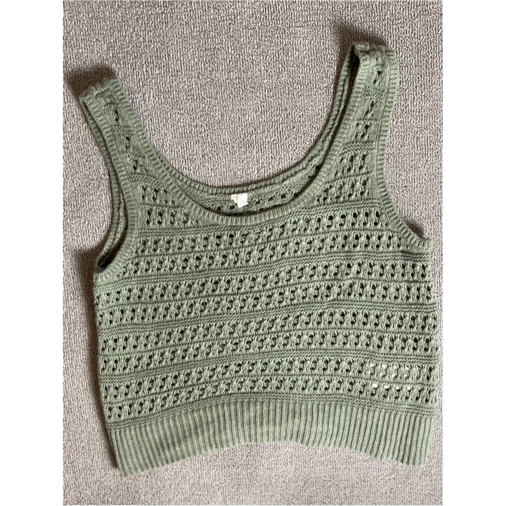 Olive Green Crochet Knit Tank Crop Top- Summer Boho Festival Beach Coastal